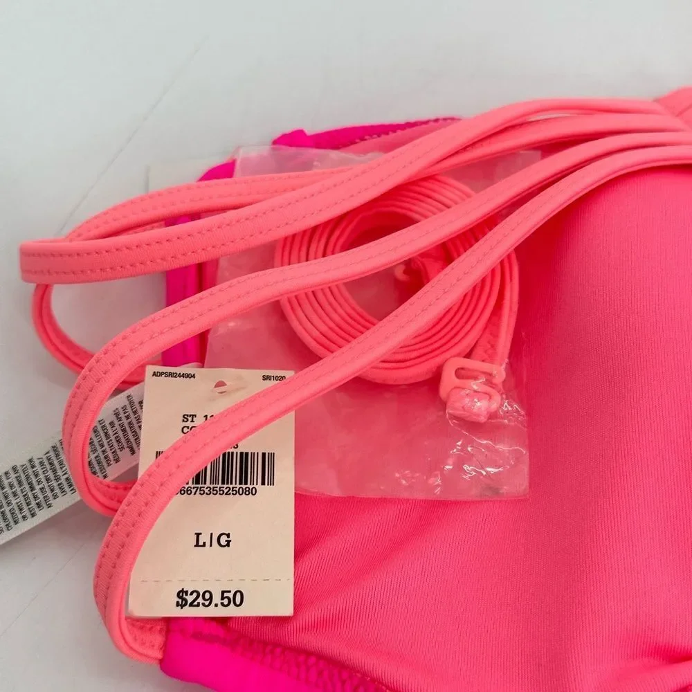 Victoria’s Secret Neon Pink Bandeau Bikini Top L 36C-D 38A-C Halter Padded Swim